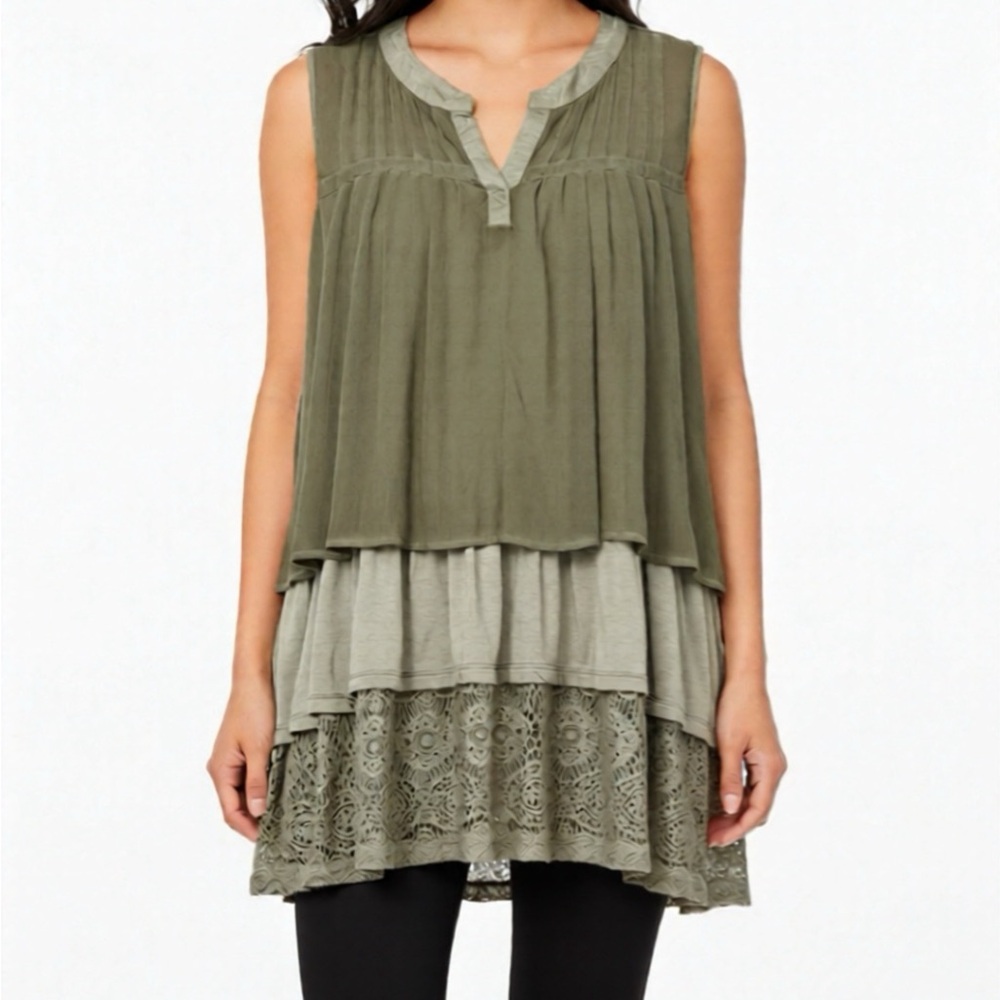 Boho-Chic Olive Green Sleeveless Top size L